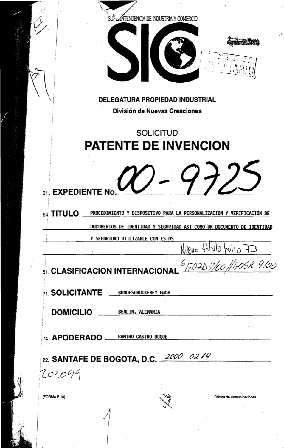 PROCEDIMIENTO Y DISPOSITIVO PARA LA PERSONALIZACION Y VERIFICACION DE DOCUMENTOS DE IDENTIDAD Y SEGURIDAD ASI COMO UN DOCUMENTO DE IDENTIDAD Y SEGURIDAD UTILIZABLE CON ESTOS