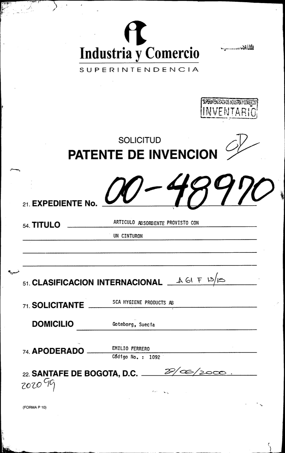 ARTICULO ABSORBENTE PROVISTO CON UN CINTURON