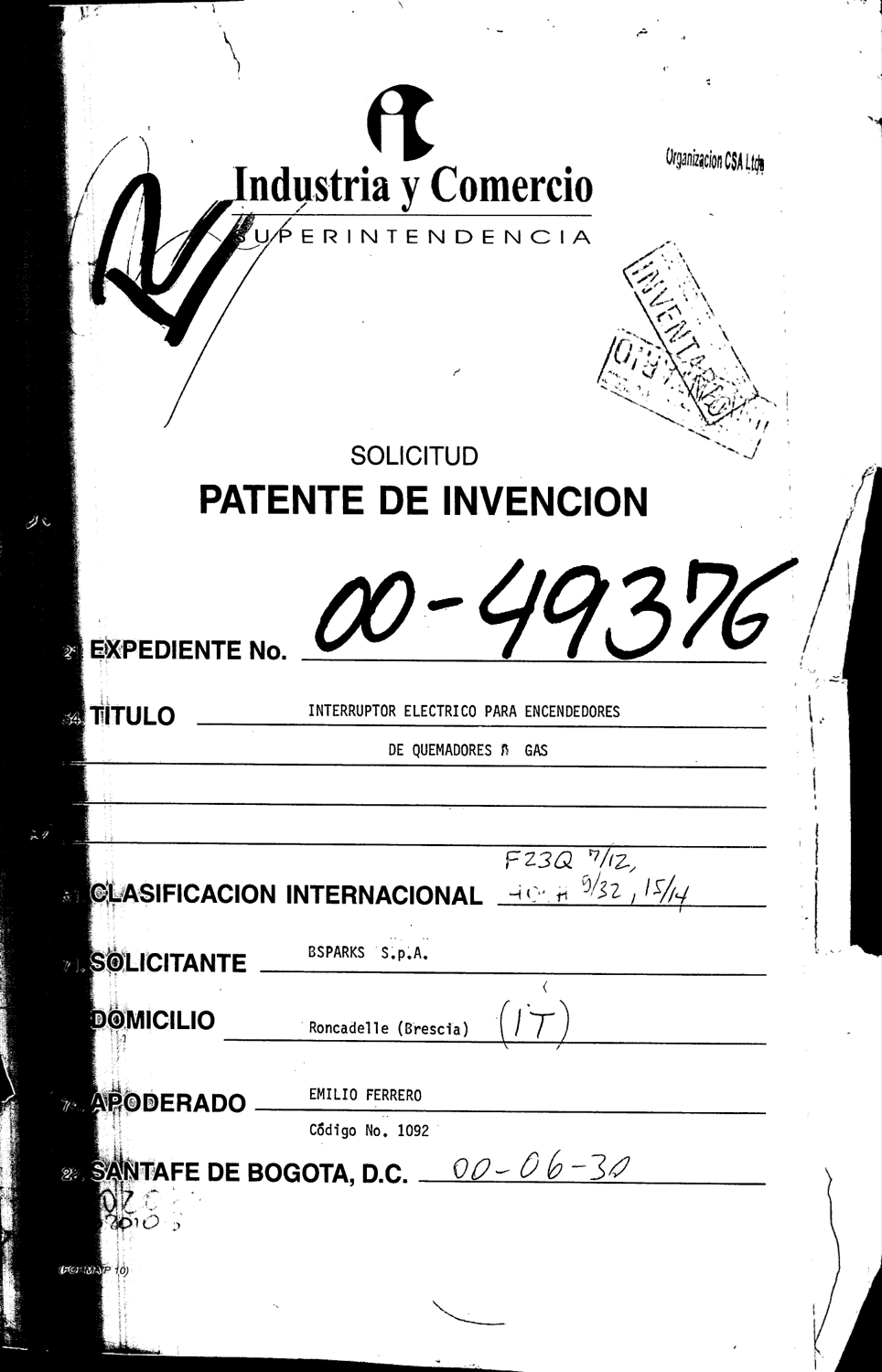 INTERRUPTOR ELECTRICO PARA ENCENDEDORES DE QUEMADORES A GAS