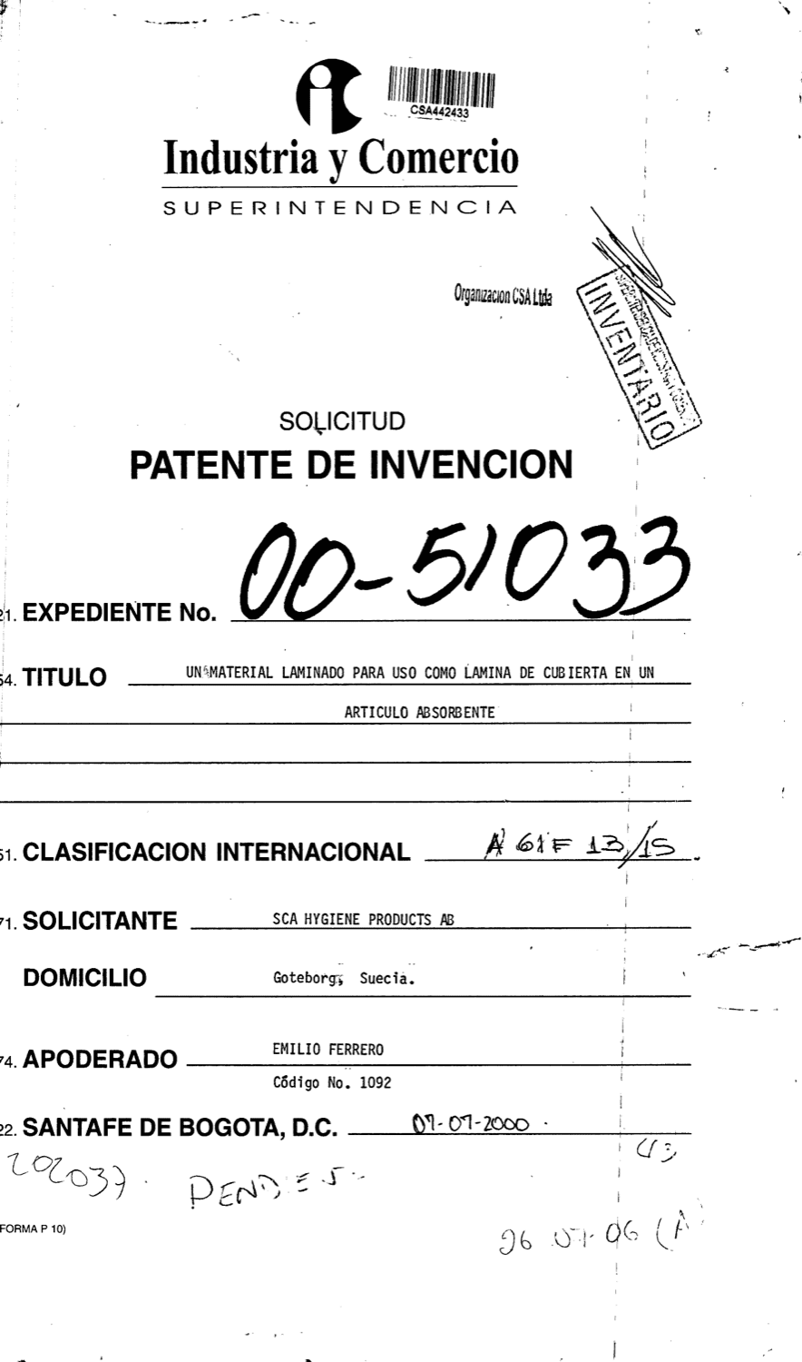 UN MATERIAL LAMINADO PARA USO COMO LAMINA DE CUBIERTA EN UN ARTICULO ABSORBENTE