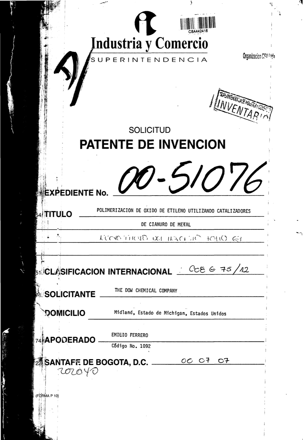 POLIMERIZACION DE OXIDO DE ETILENO UTILIZANDO CATALIZADORES DE CIANURO DE METAL