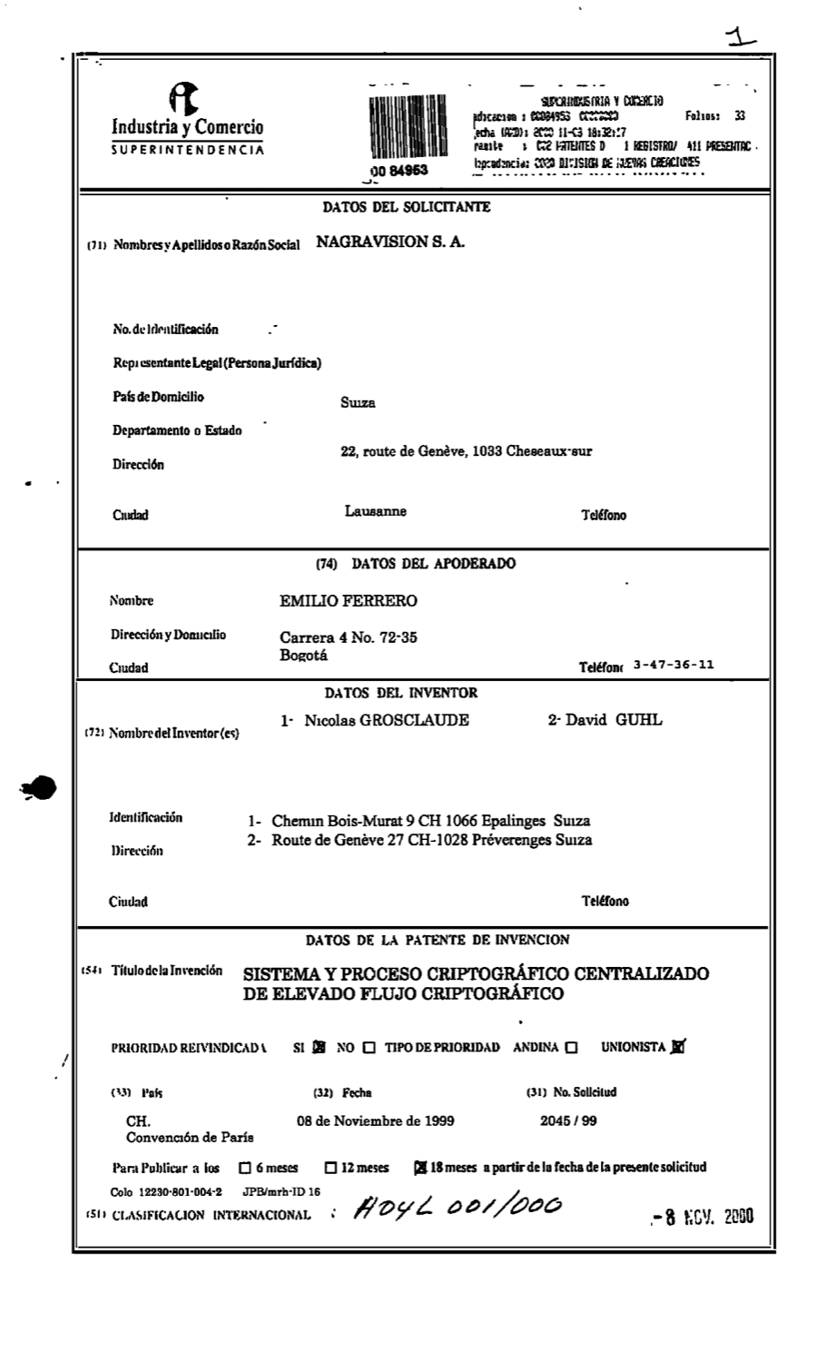 SISTEMA Y PROCESO CRIPTOGRAFICO CENTRALIZADO DE ELEVADO FLUJO CRIPTOGRAFICO