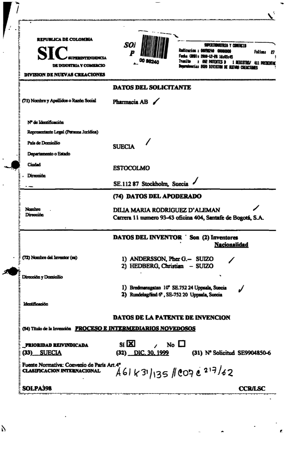 PROCESO E INTERMEDIARIOS NOVEDOSOS