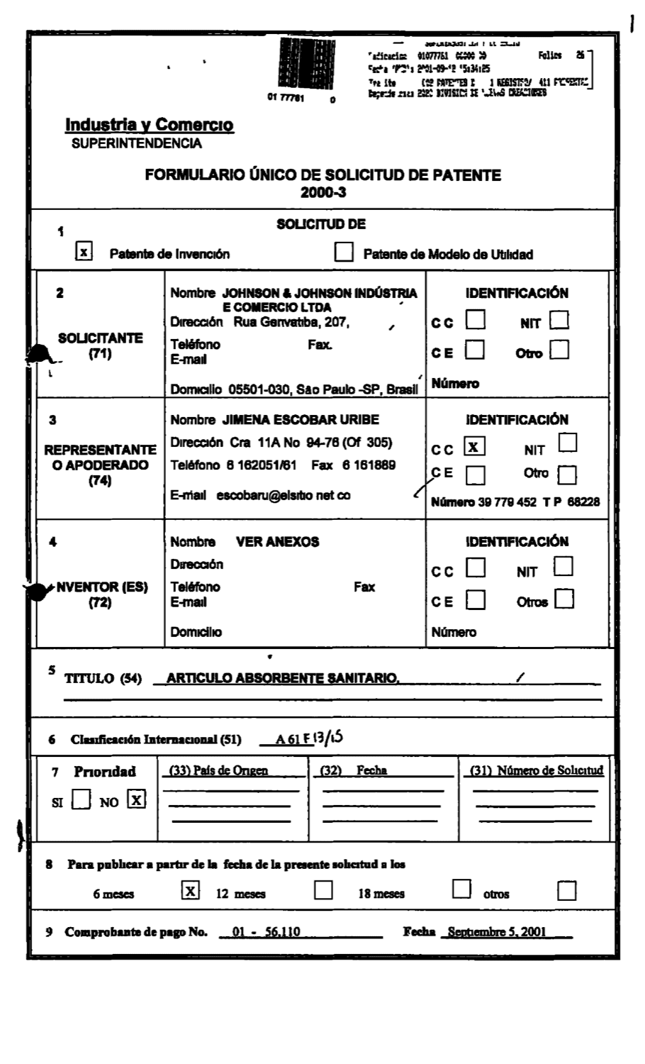 ARTICULO ABSORBENTE SANITARIO