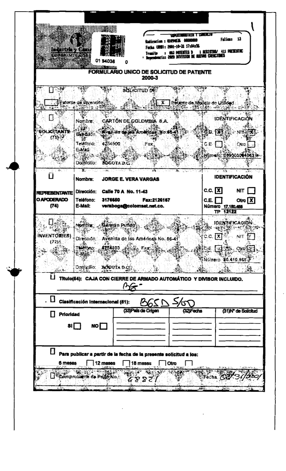 CAJA CON CIERRE DE ARMADO AUTOMATICO Y DIVISOR INCLUIDO