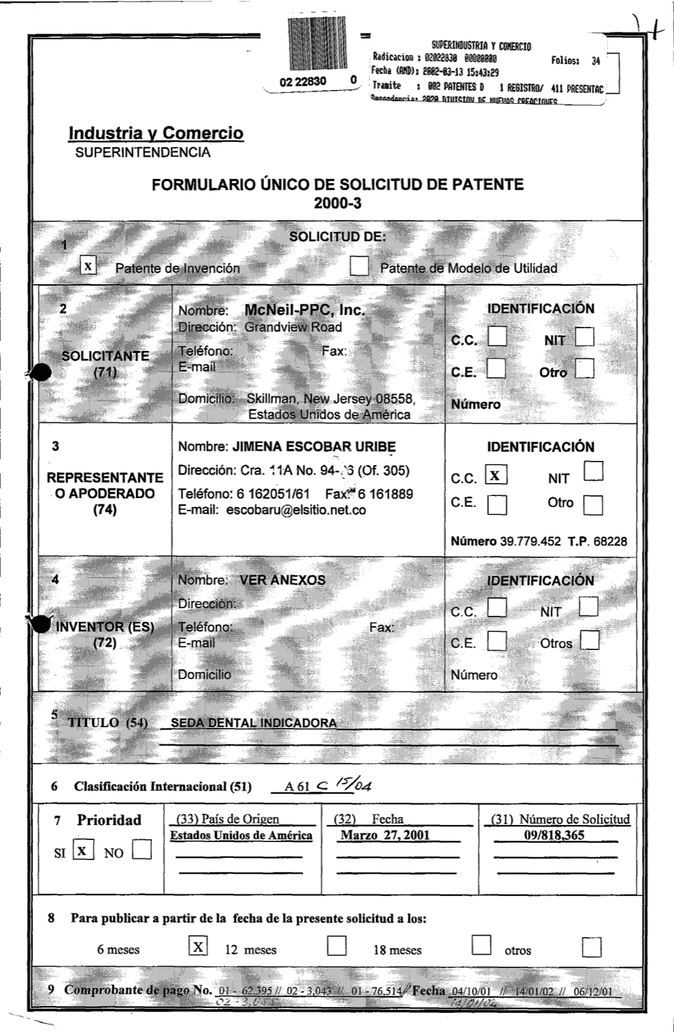 SEDA DENTAL INDICADORA