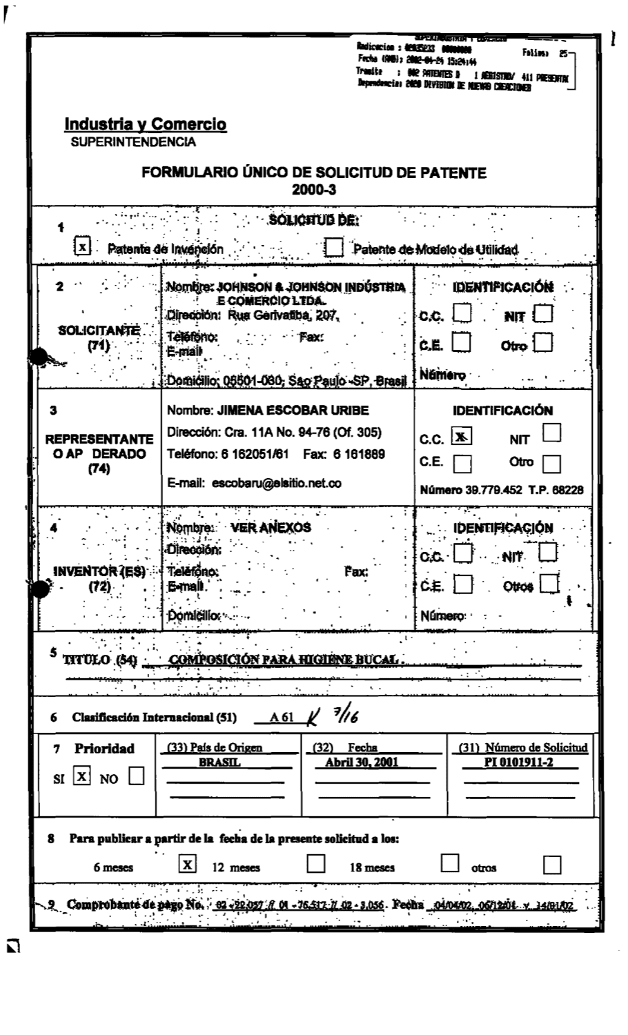 COMPOSICION PARA HIGIENE BUCAL