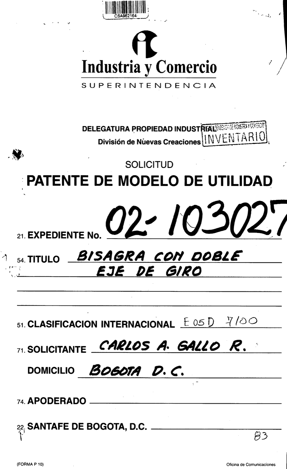 BISAGRA CON DOBLE EJE DE GIRO