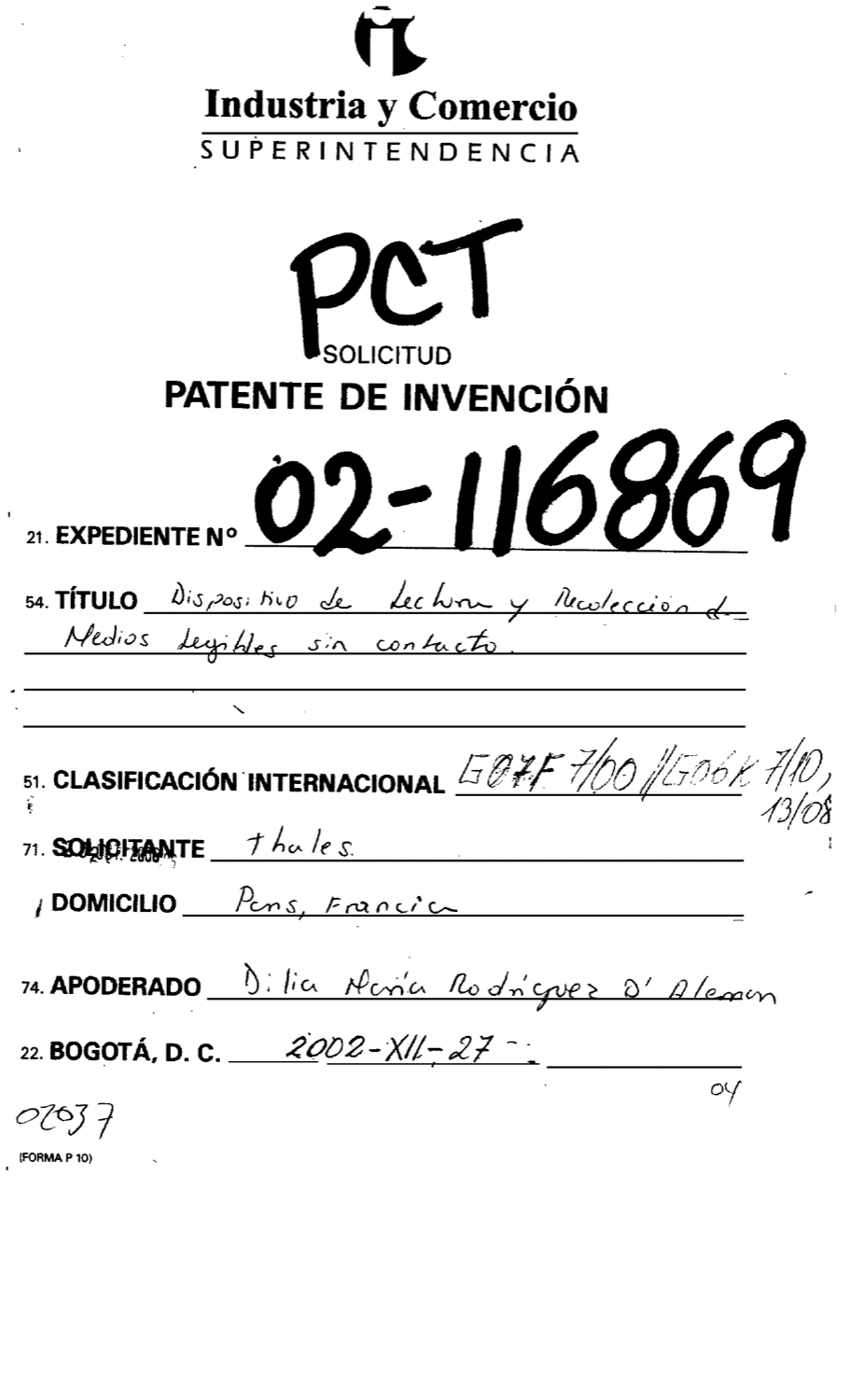 DISPOSITIVO DE LECTURA Y DE RECOLECCION DE MEDIOS LEGIBLES SIN CONTACTO