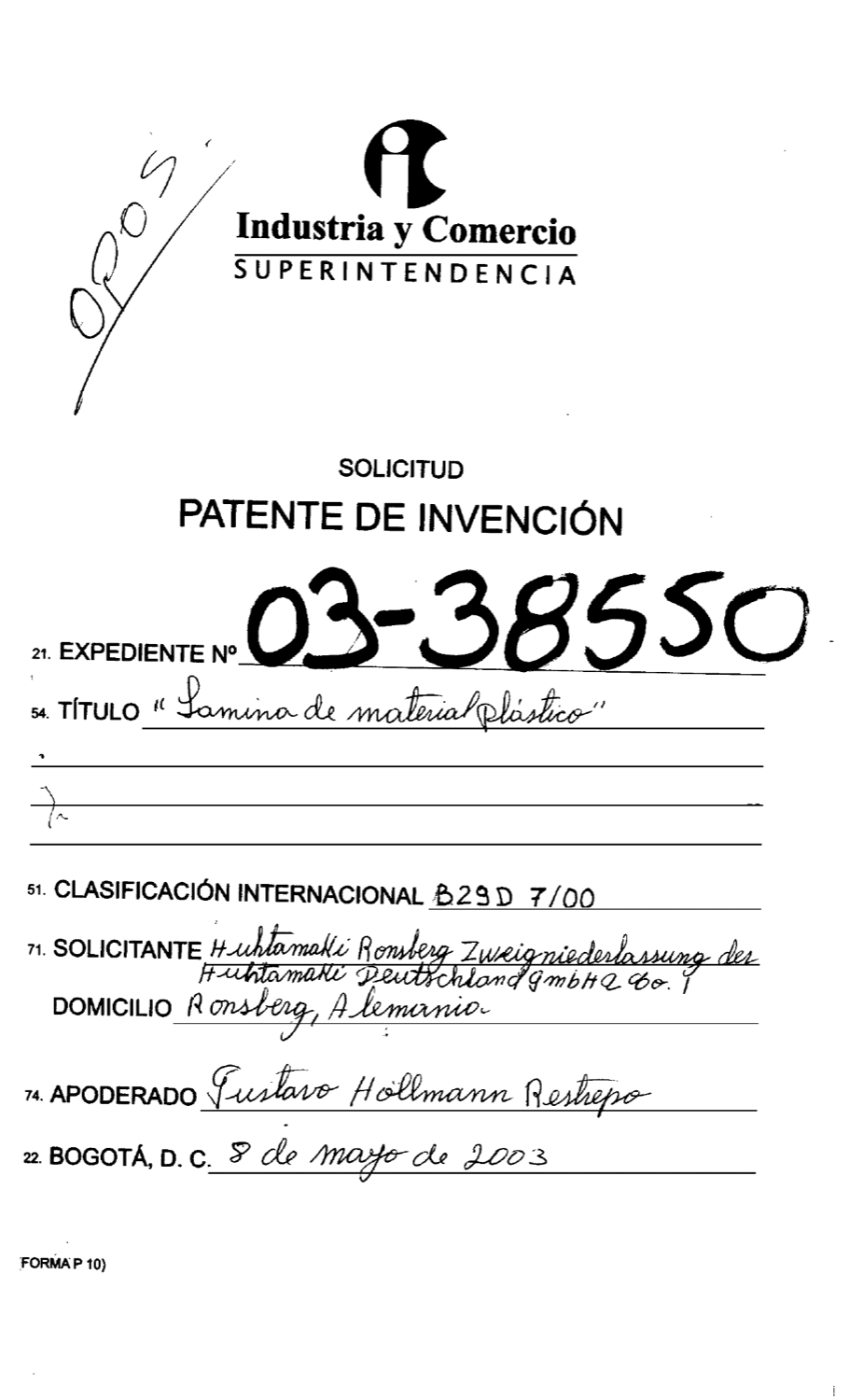 LÁMINA DE MATERIAL PLÁSTICO