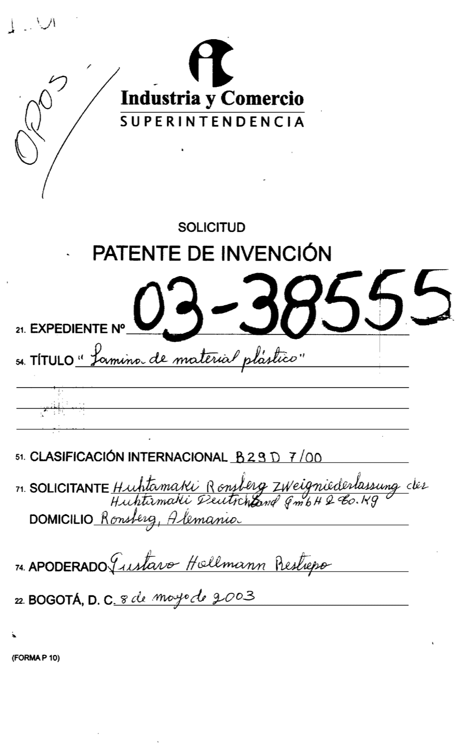 LAMINA DE MATERIAL PLASTICO