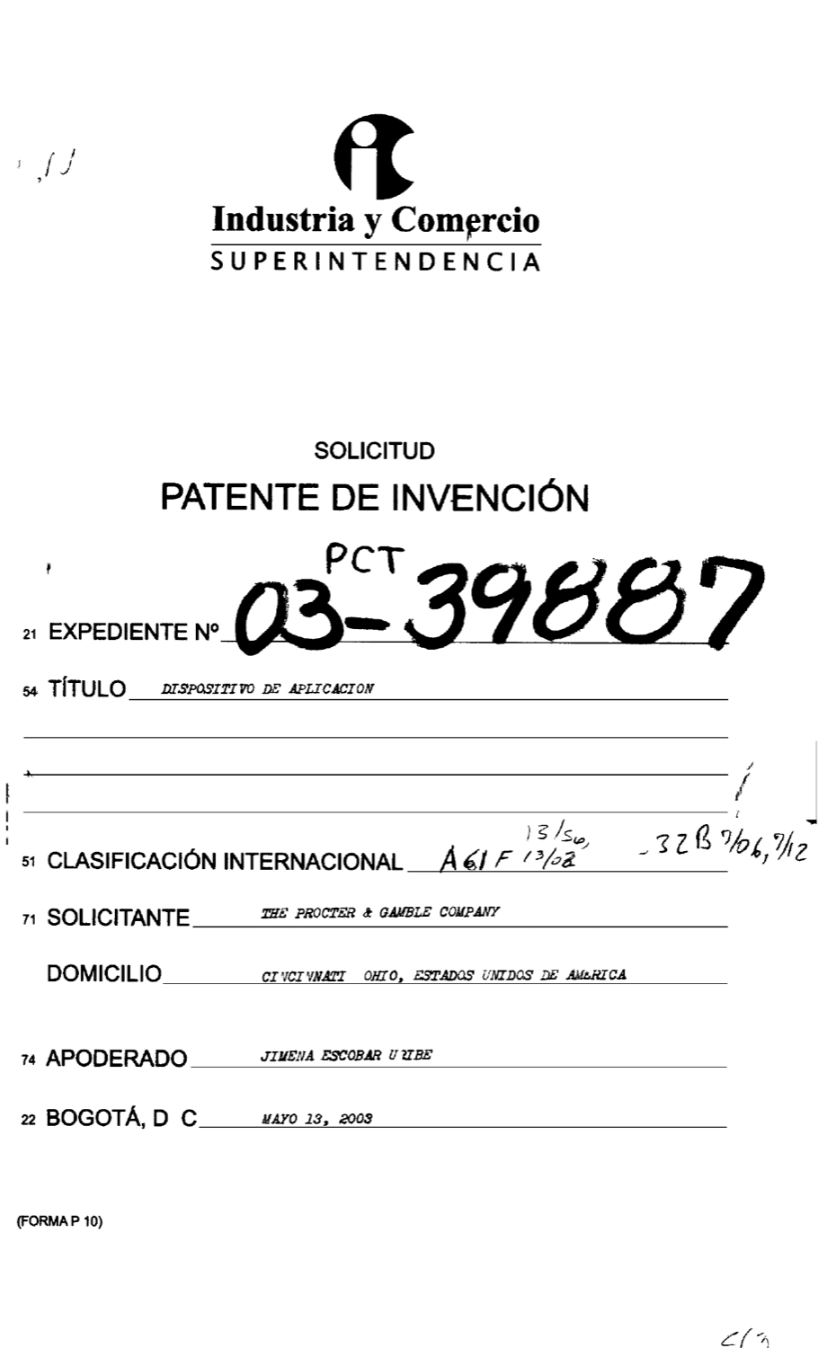 DISPOSITIVO DE APLICACION