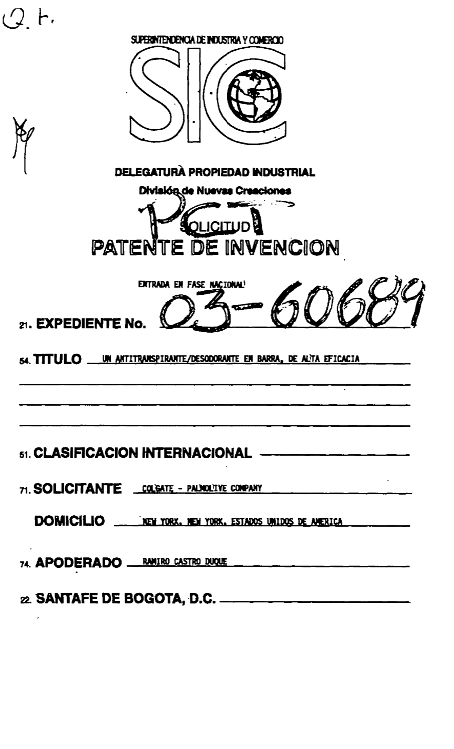 UN ANTITRANSPIRANTE/DESODORANTE EN BARRA, DE ALTA EFICACIA