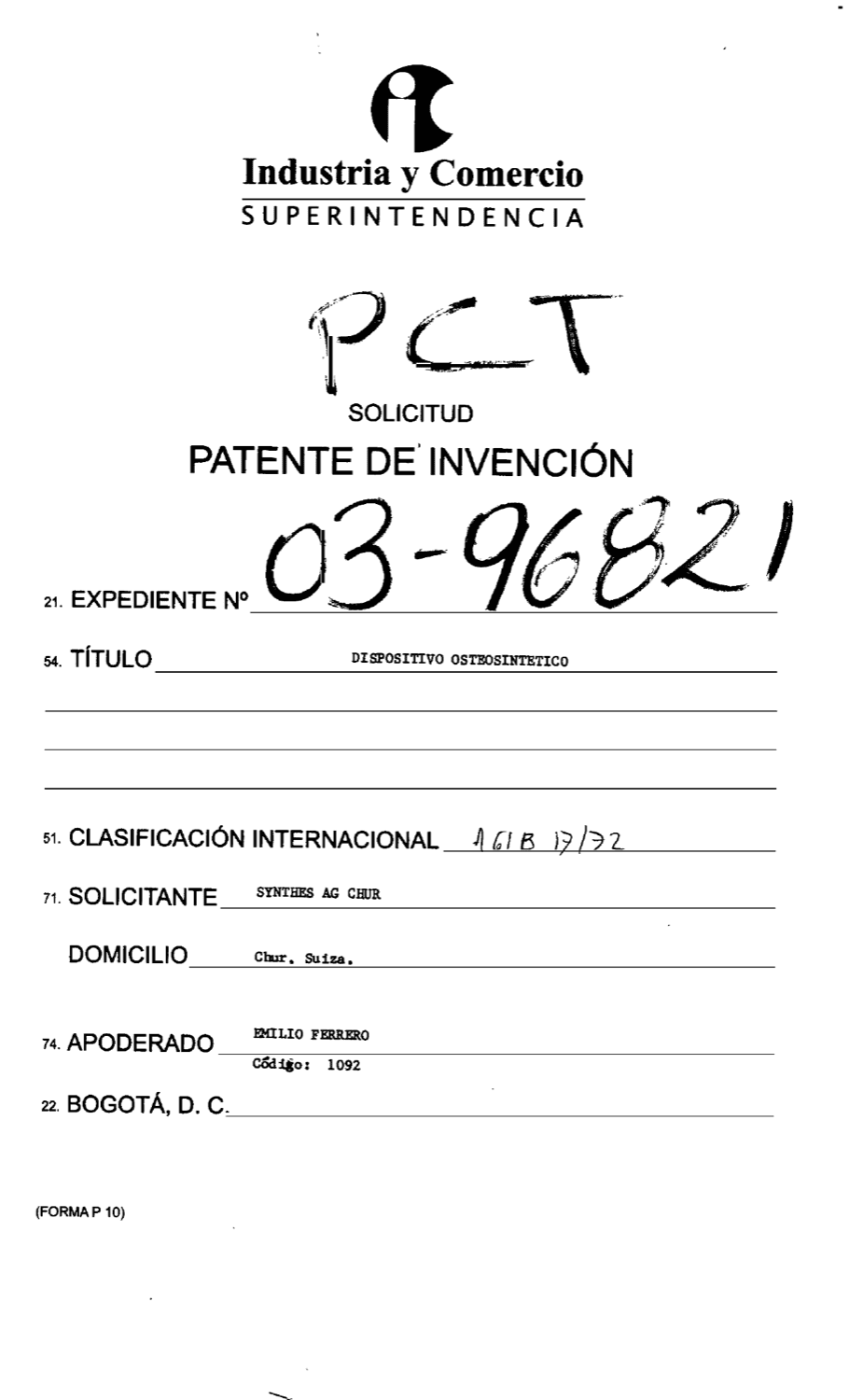 DISPOSITIVO OSTEOSINTETICO