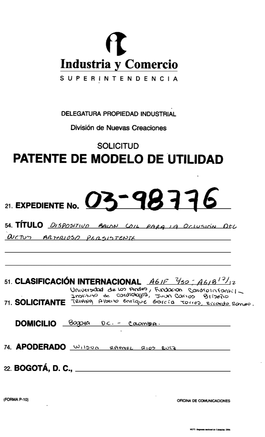 DISPOSITIVO GLOBO ESPIRAL PARA LA OCLUSION DEL DUCTO ARTERIOSO PERSISTENTE