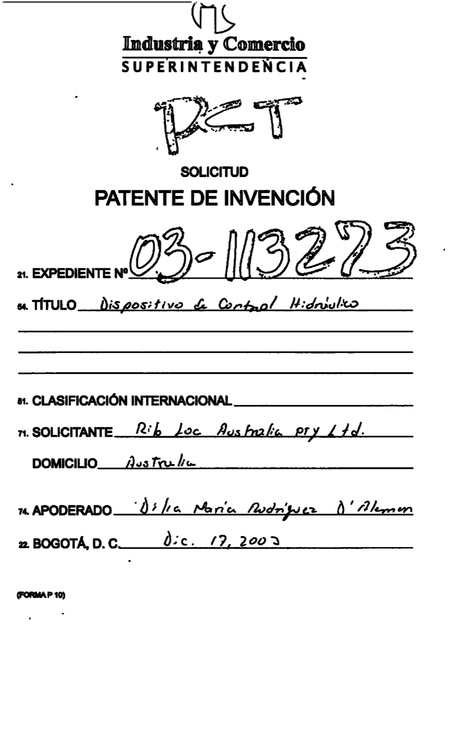 DISPOSITIVO DE CONTROL HIDRAULICO