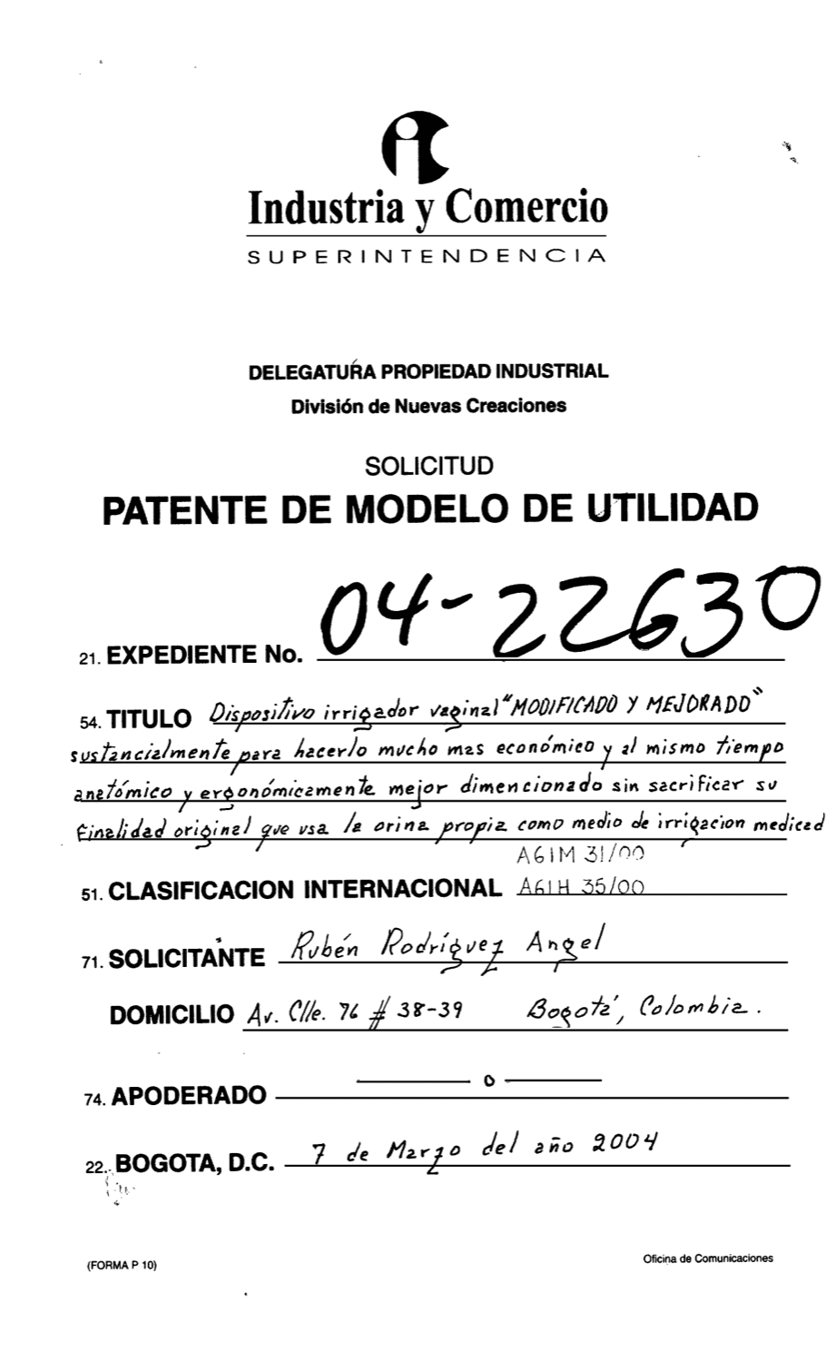 DISPOSITIVO IRRIGADOR VAGINAL