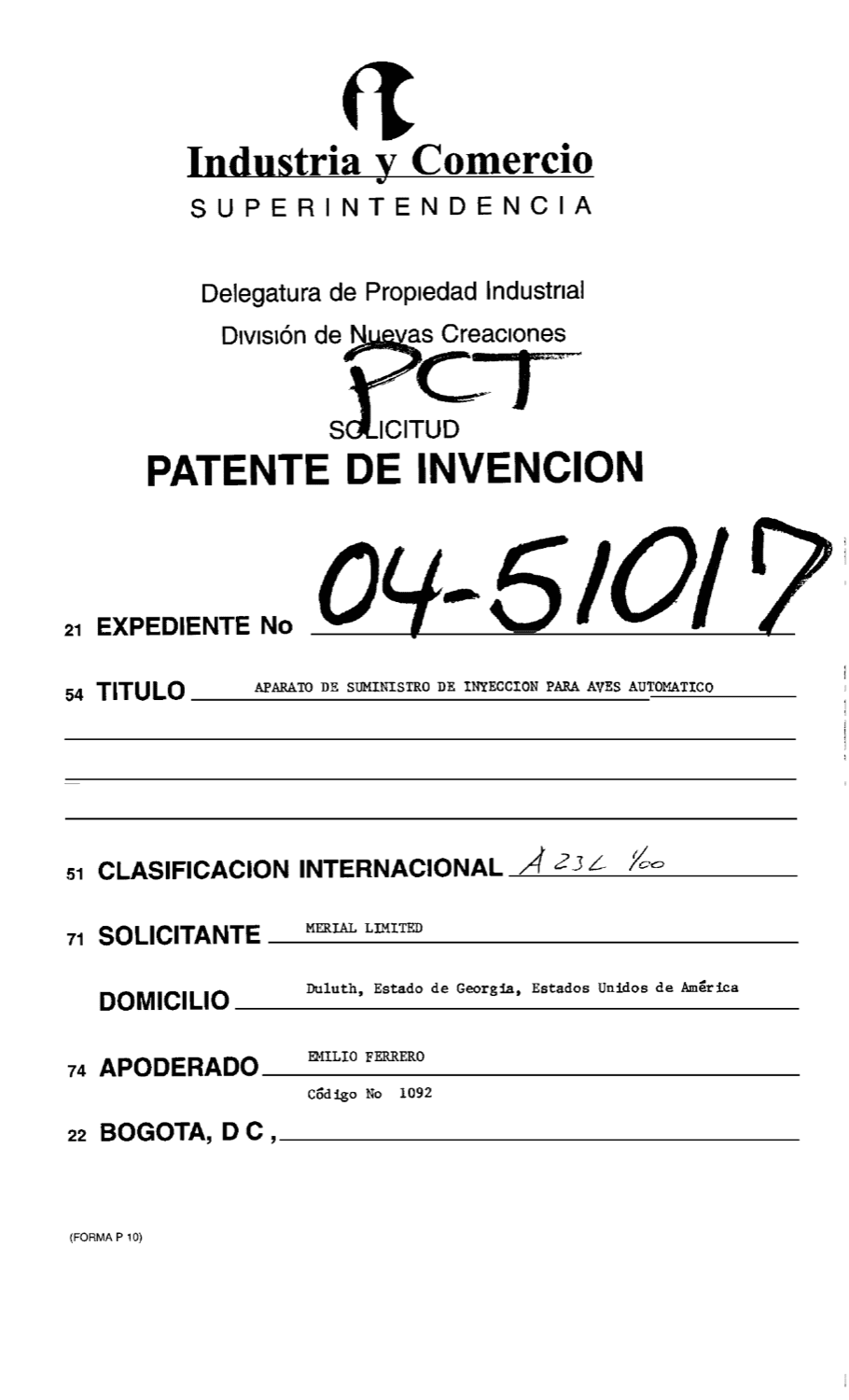 APARATO DE SUMINISTRO DE INYECCIÓN PARA AVES AUTOMÁTICO