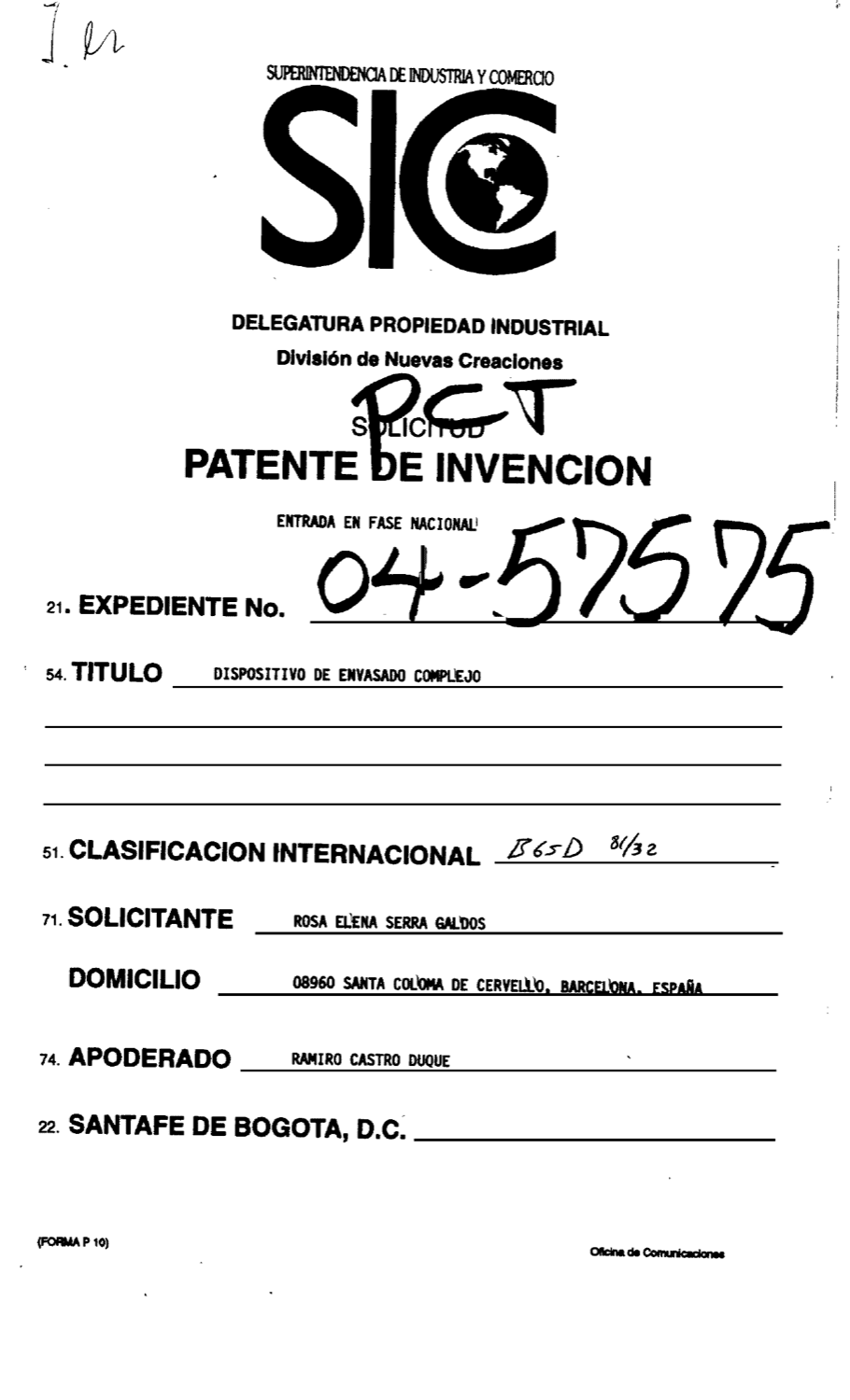 DISPOSITIVO DE ENVASADO COMPLEJO