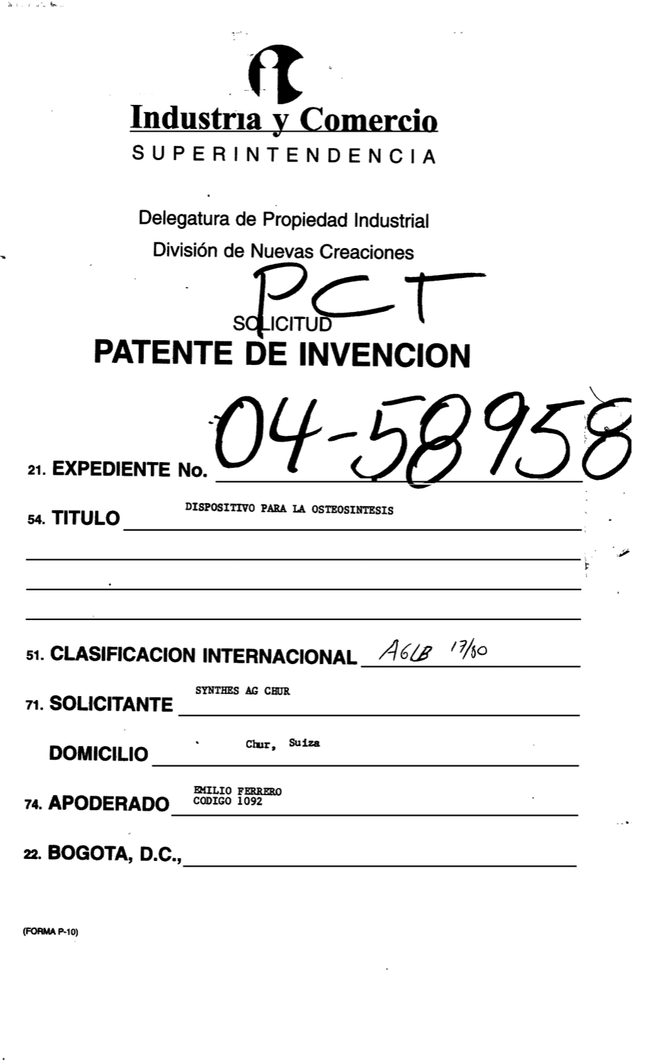 DISPOSITIVO PARA LA OSTEOSINTESIS