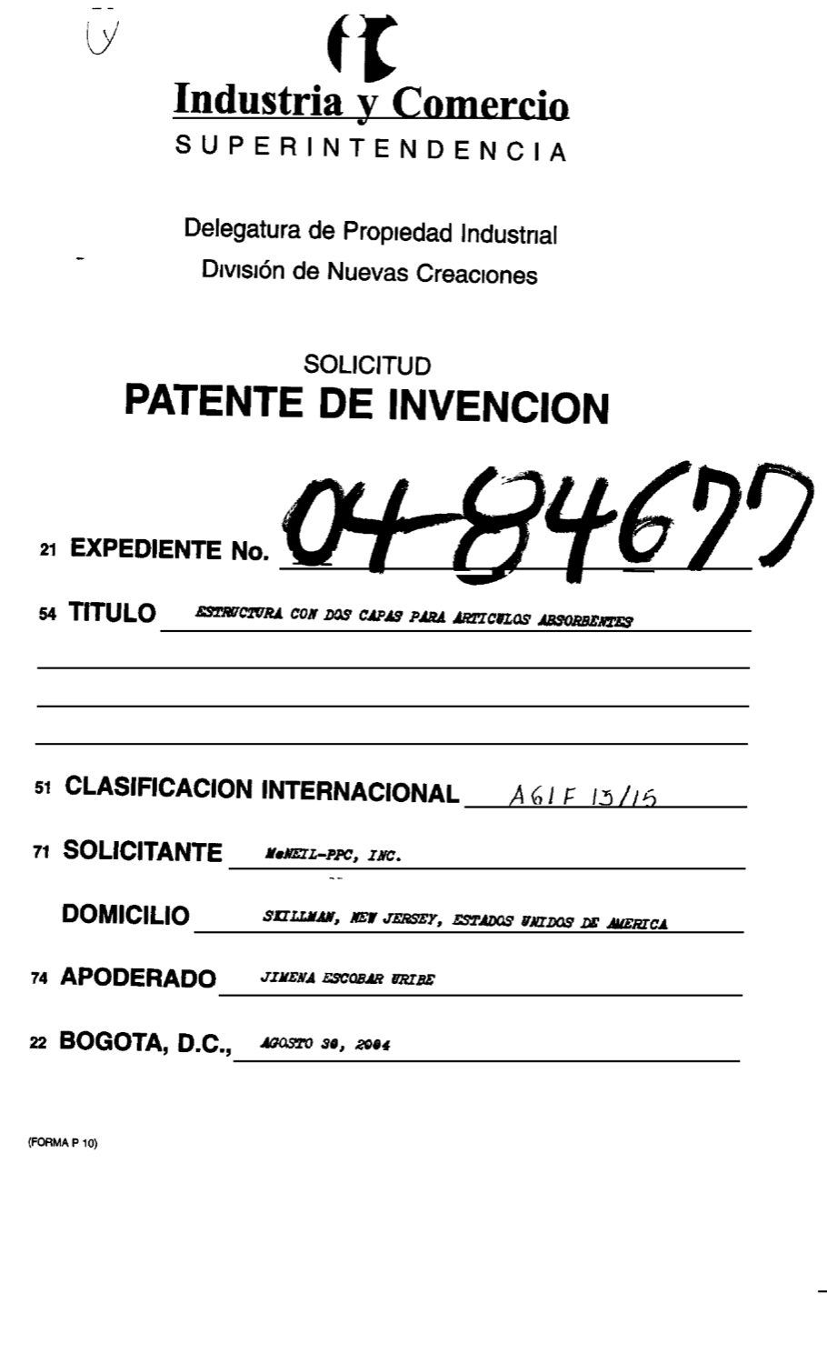 ESTRUCTURA CON DOS CAPAS PARA ARTICULOS ABSORBENTES