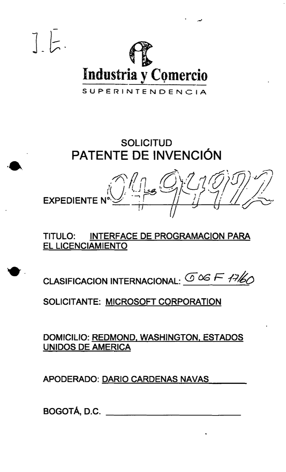 INTERFACE DE PROGRAMACION PARA EL LICENCIAMIENTO