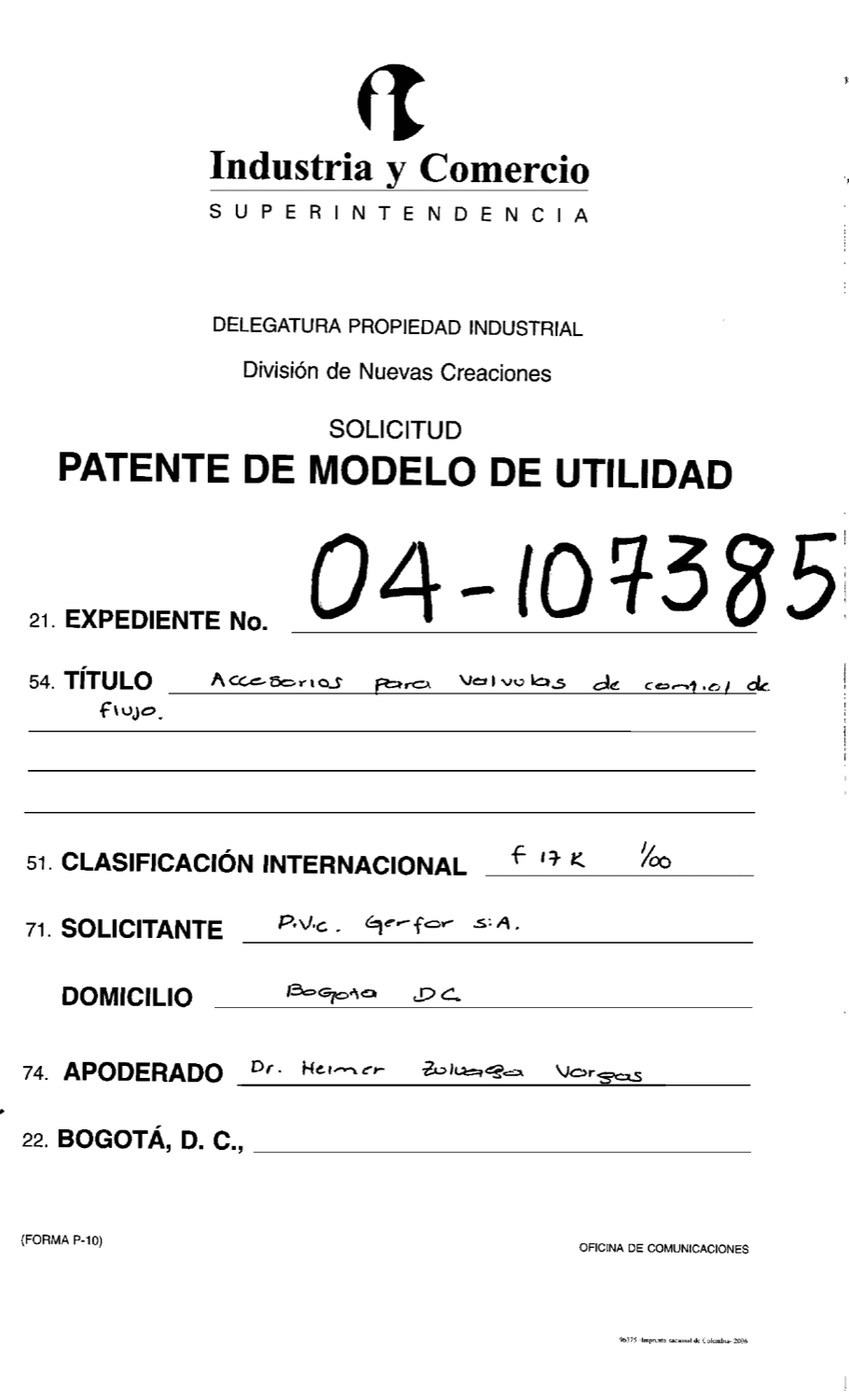 VALVULA PARA CONTROL DE FLUJO CON ARANDELAS DE RETENCION
