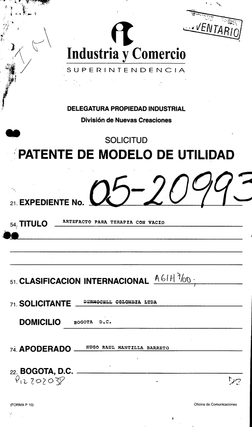 ARTEFACTO PARA TERAPIA CON VACIO