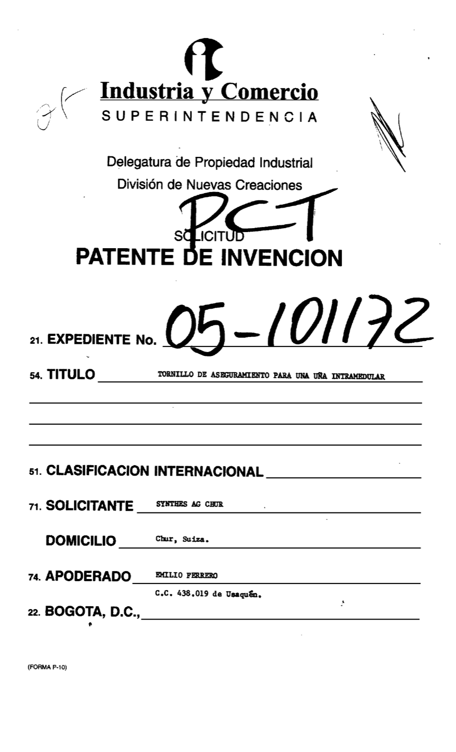 TORNILLO DE ASEGURAMIENTO PARA UNA UÑA INTRAMEDULAR