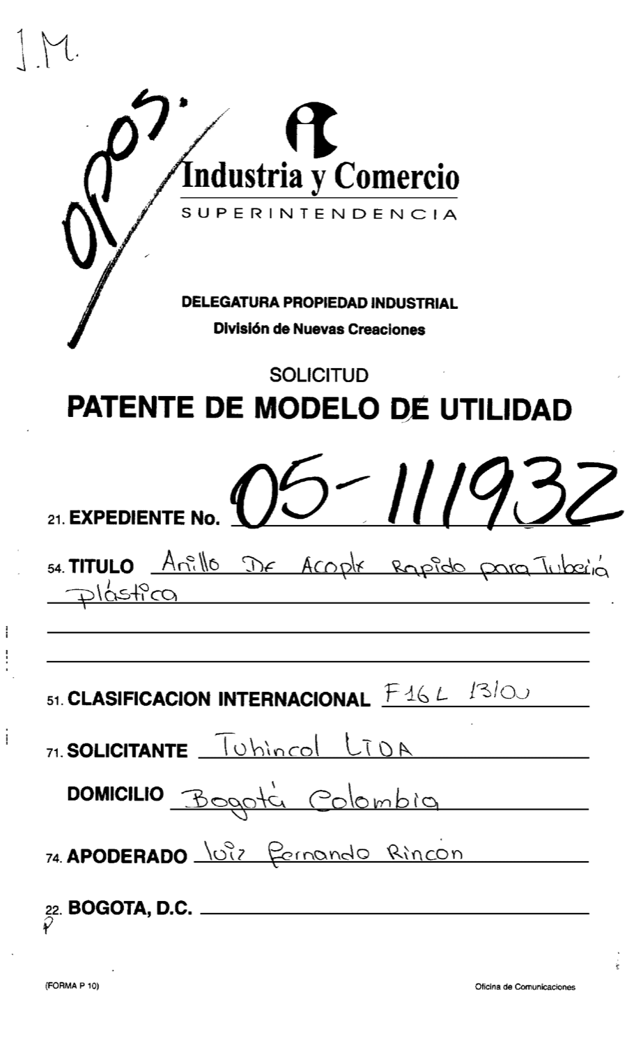 ANILLO DE ACOPLE RAPIDO PARA TUBERÍA PLÁSTICA