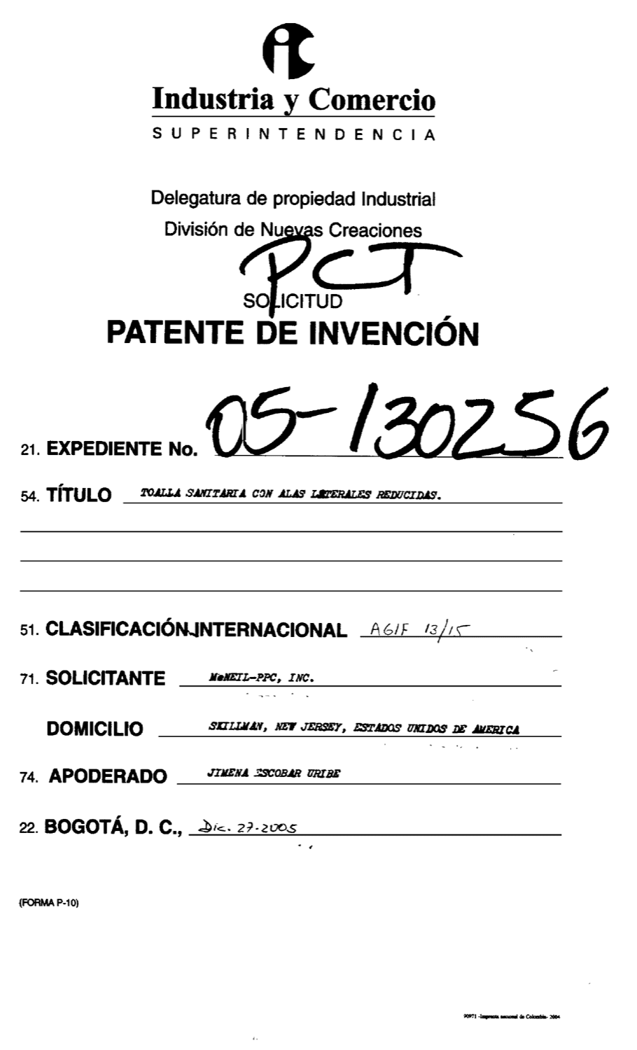 TOALLA SANITARIA CON ALAS LATERALES REDUCIDAS