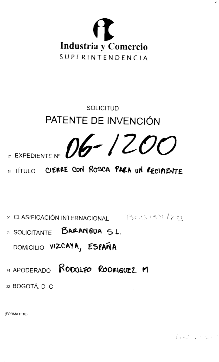 CIERRE CON ROSCA PARA UN RECIPIENTE