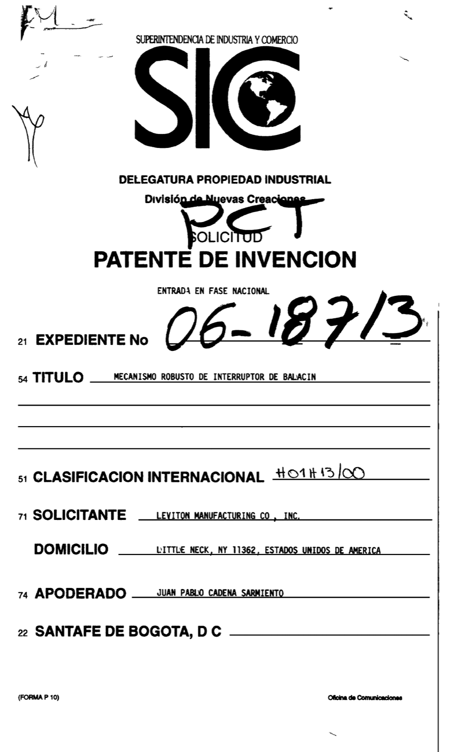MECANISMO ROBUSTO DE INTERRUPTOR DE BALACIN