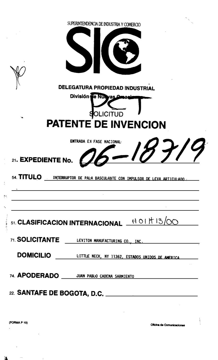 INTERRUPTOR DE PALA BASCULANTE CON IMPULSOR DE LEVA ARTICULADO