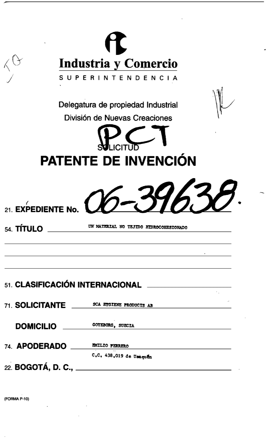 UN MATERIAL NO TEJIDO HIDROCOHESIONADO