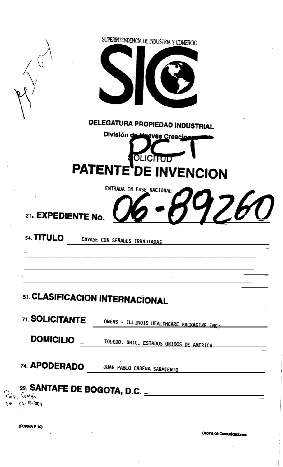ENVASE CON SEÑALES IRRIADIADAS