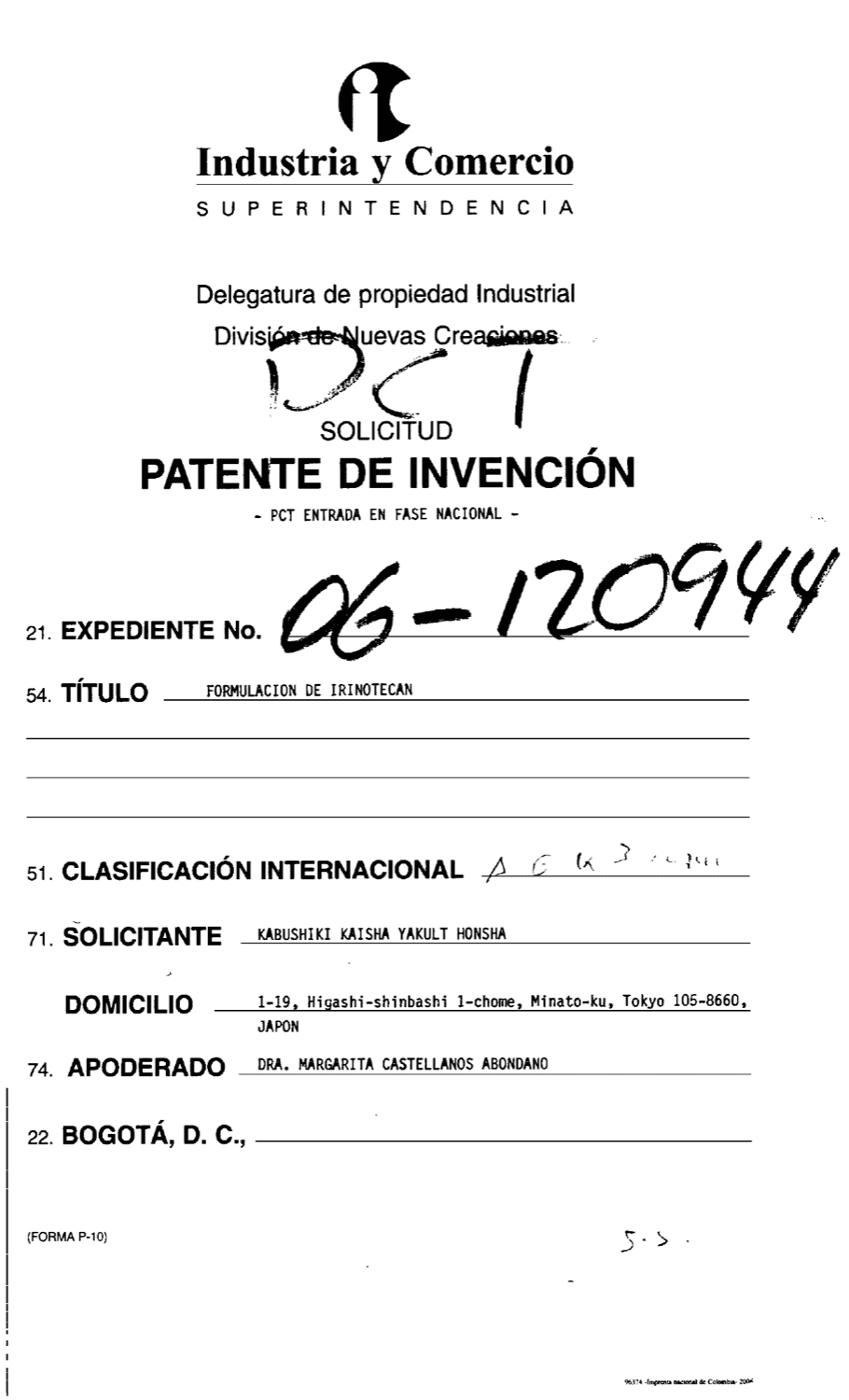 FORMULACION DE IRINOTECAN