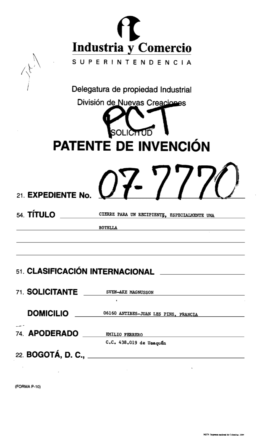 CIERRE PARA UN RECIPIENTE, ESPECIALMENTE UNA BOTELLA