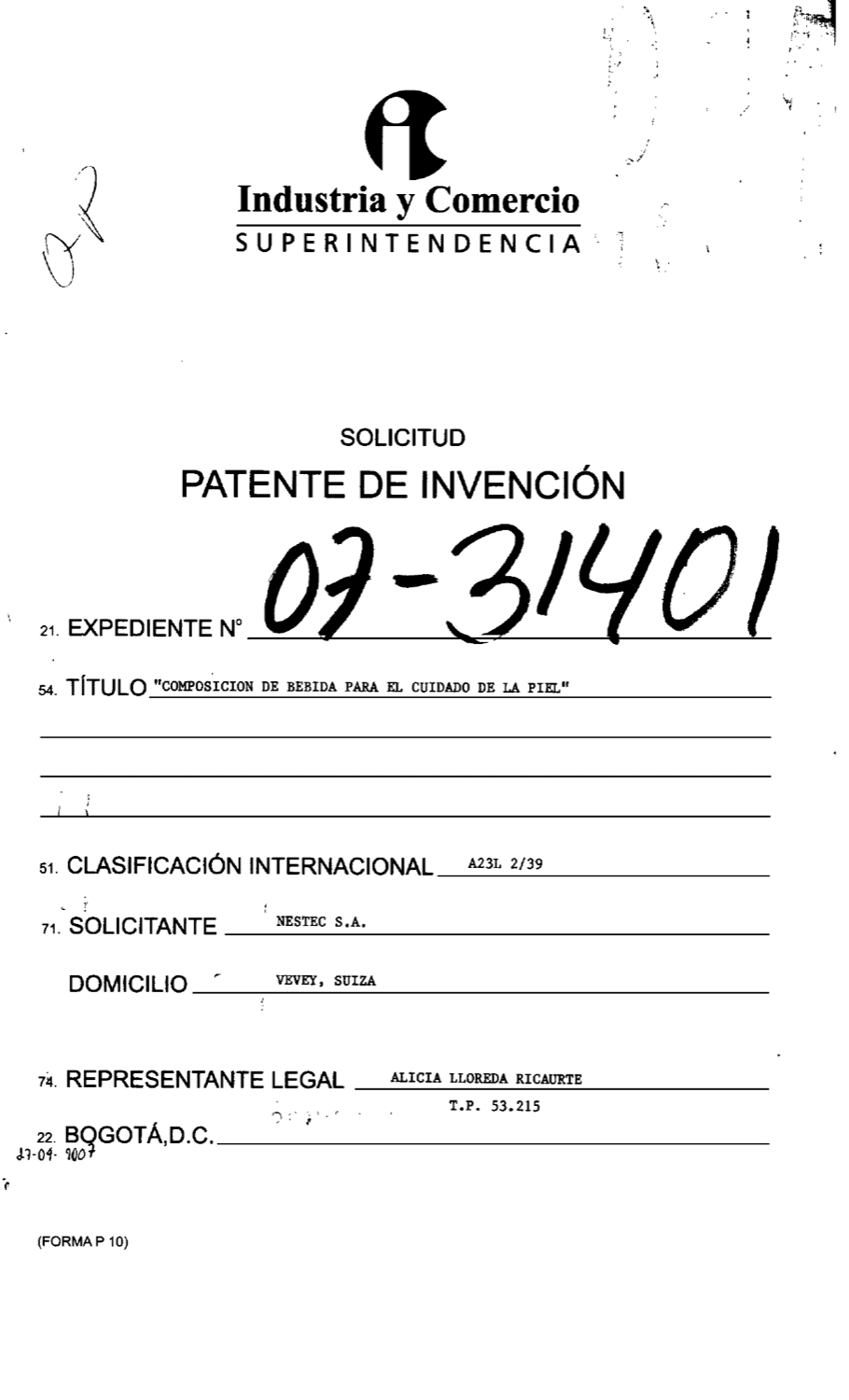 COMPOSICION DE BEBIDA PARA EL CUIDADO DE LA PIEL