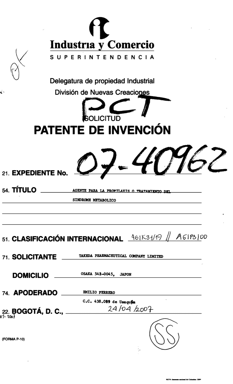 AGENTE PARA LA PROFILAXIS O TRATAMIENTO DEL SINDROME METABOLICO