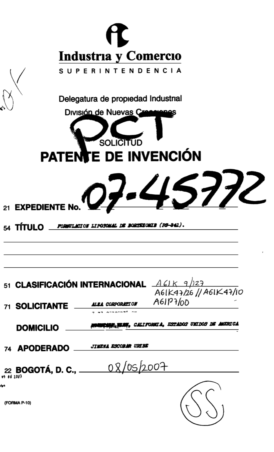 FORMULACION LIPOSOMAL DE BORTEZOMIB (PS-341)