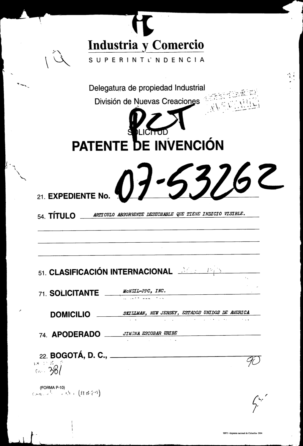 ARTICULO ABSORBENTE DESECHABLE QUE TIENE INDICIO VISIBLE