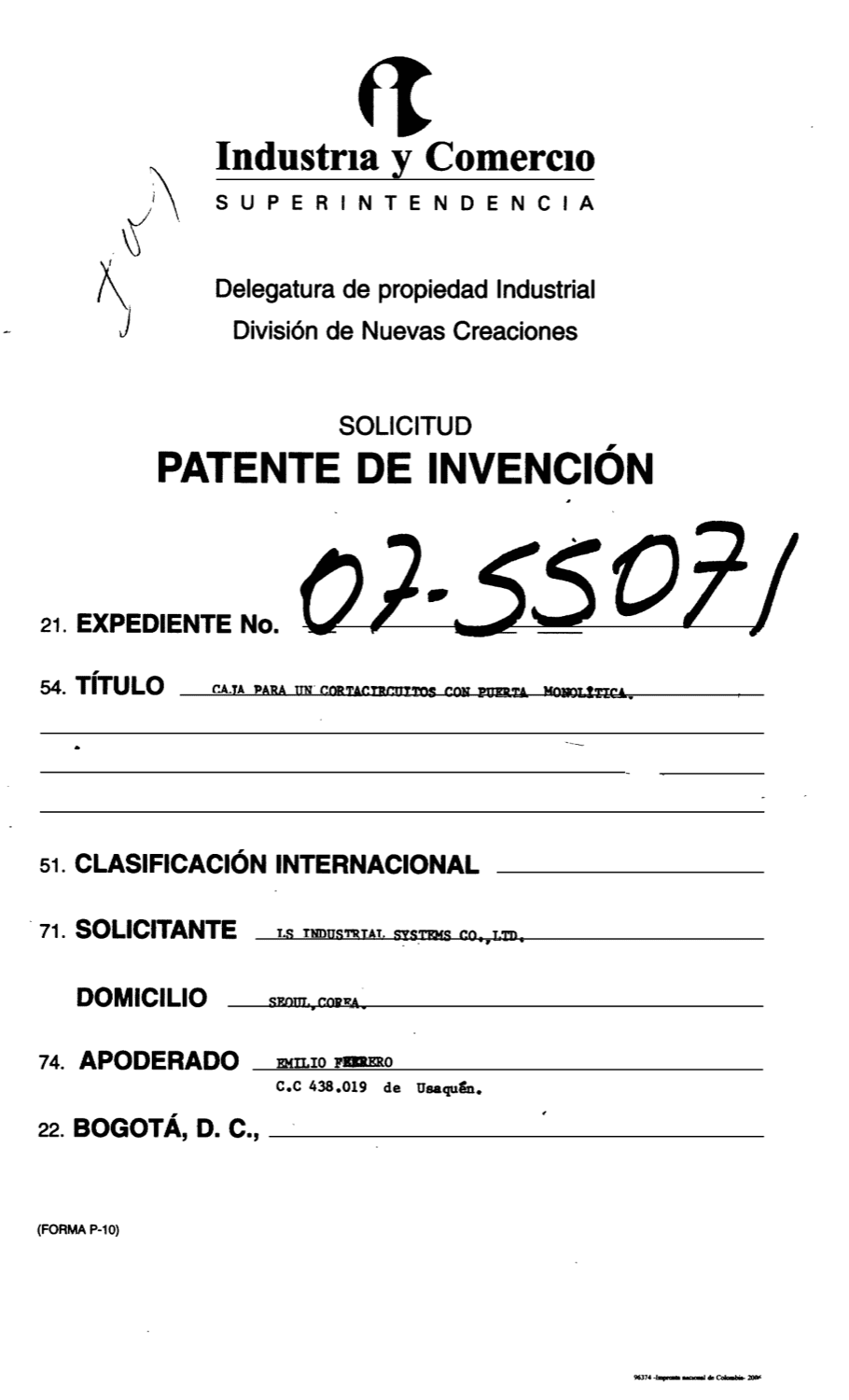 CAJA PARA UN CORTACIRCUITOS CON PUERTA MONOLÍTICA