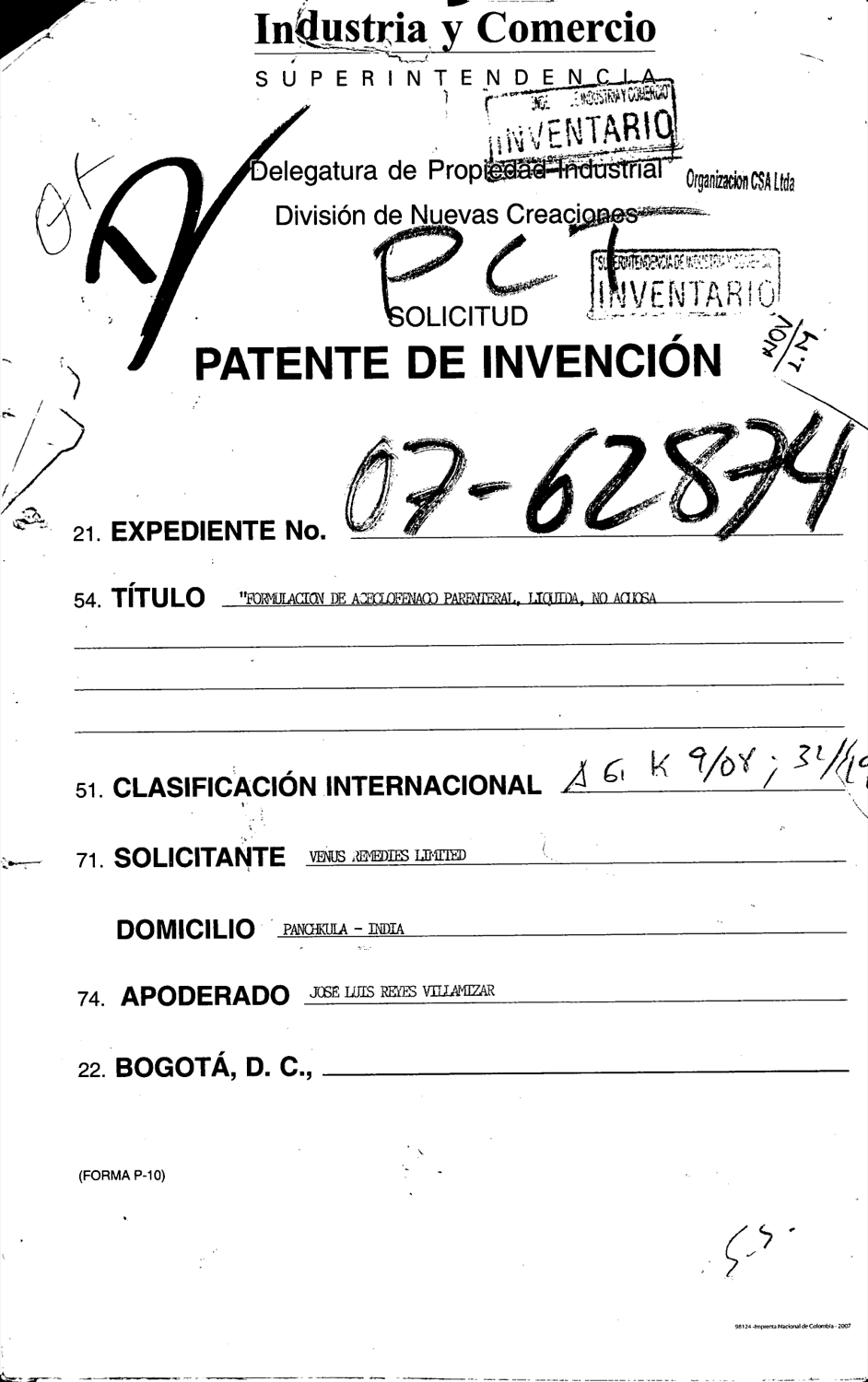 FORMULACION DE ACECLOFENACO PARENTERAL, LIQUIDA, NO ACUOSA