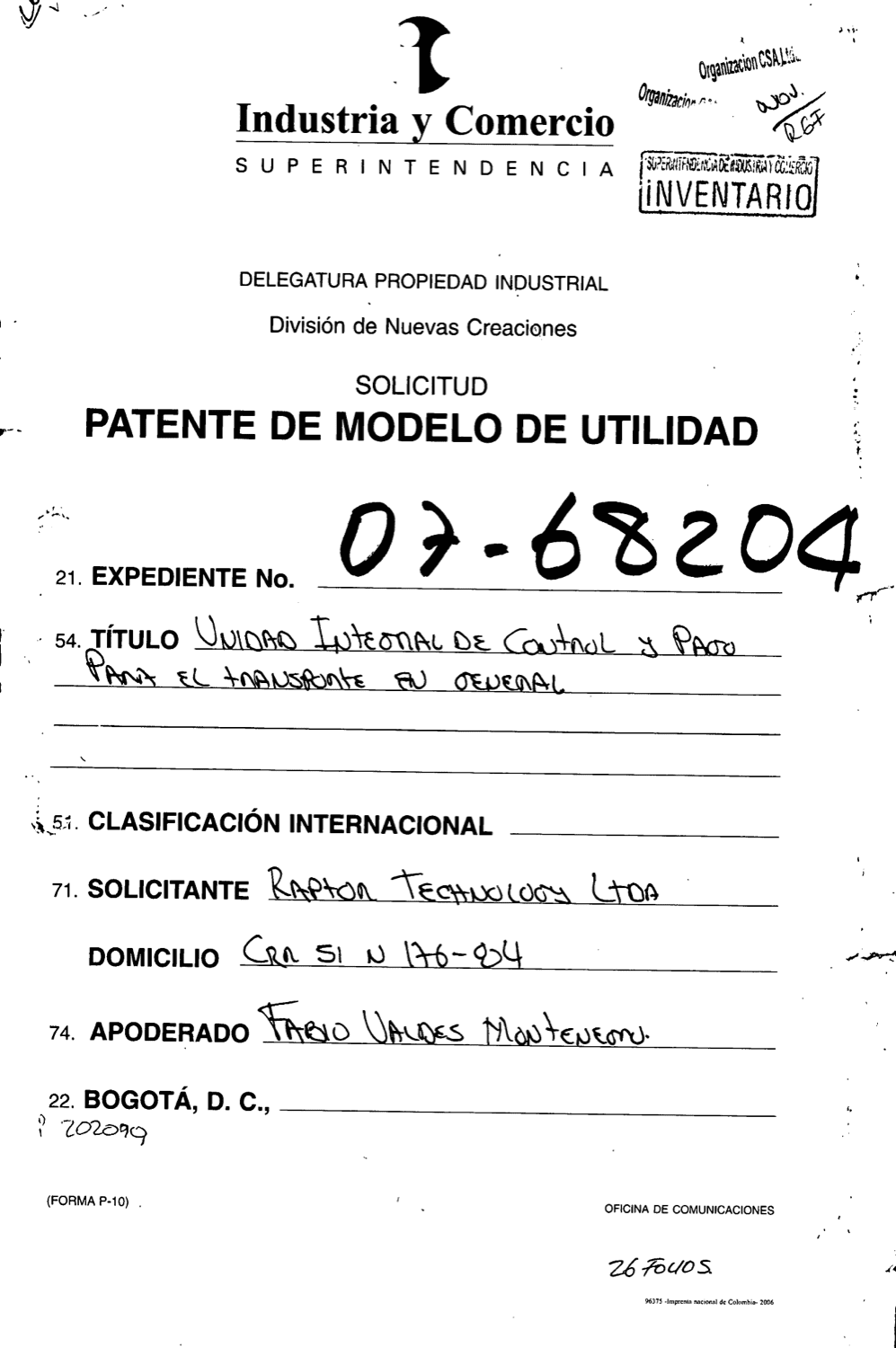 UNIDAD INEGRADA DE CONTROL Y PAGO PARA EL TRANSPORTE EN GENERAL