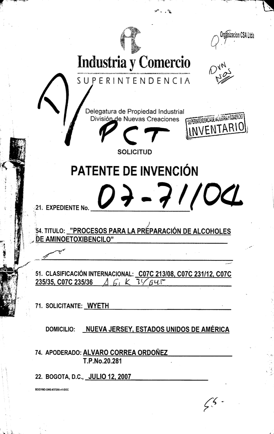 PROCESO PARA LA PREPARACIÓN DE ALCOHOLES DE AMINOETOXIBENCILO