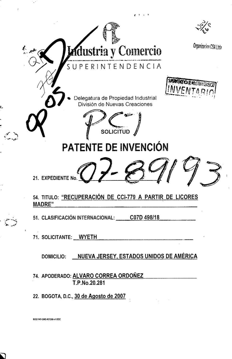 RECUPERACION DE CCI-779 A PARTIR DE LICORES MADRE