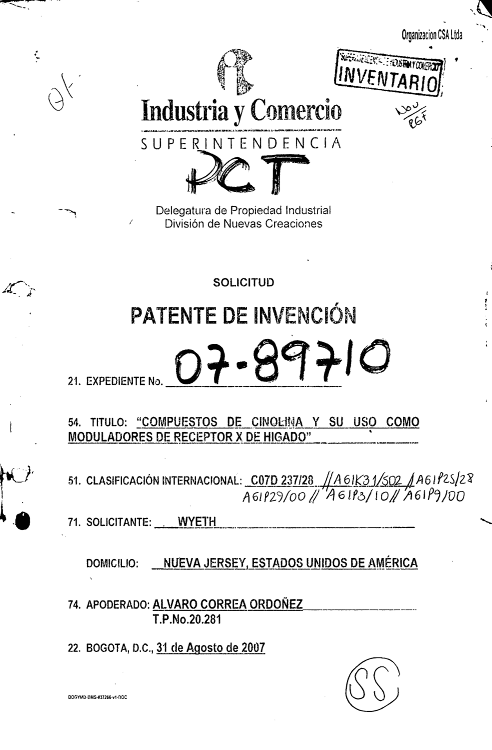 COMPUESTO DE CINOLINA Y SU USO COMO MODULARES DE RECEPTOR X DE HIGADO