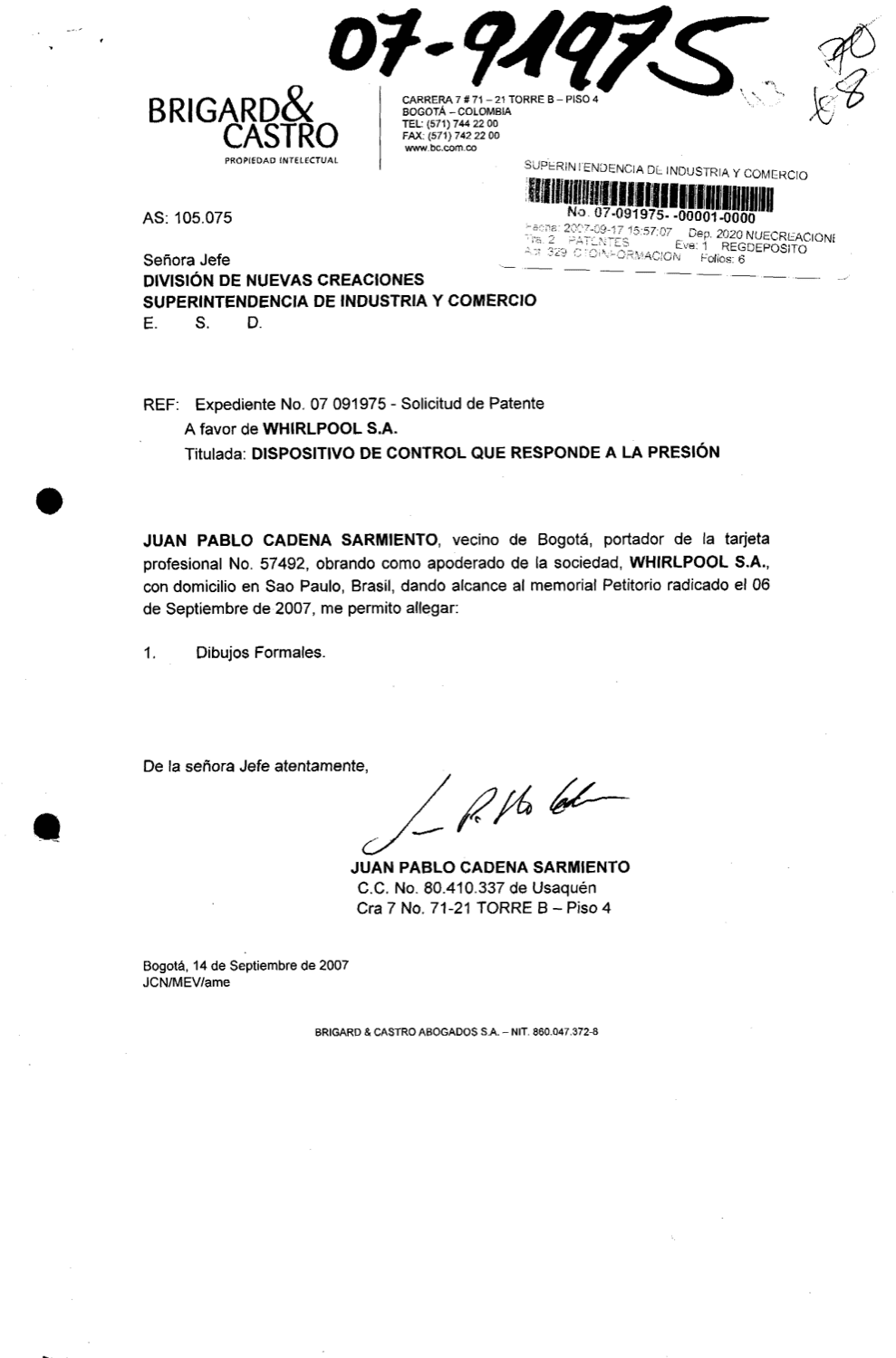 DISPOSITIVO DE CONTROL QUE RESPONDE A LA PRESION