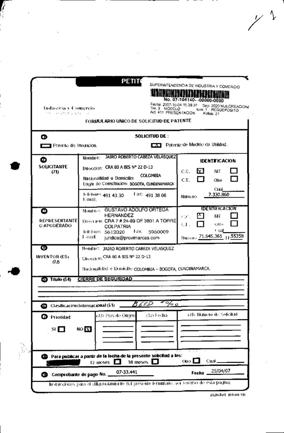 SISTEMA DE SEGURIDAD TIPO ANCLA PARA TAPA DE DOSIFICADORA